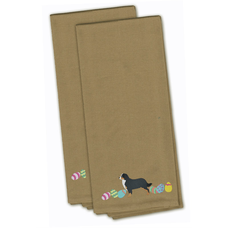 Serviette de bain à broderie pour pâques bouvier bernois mountain dog, Brun clair, H 28 po x l 19 po x P 0,1 po