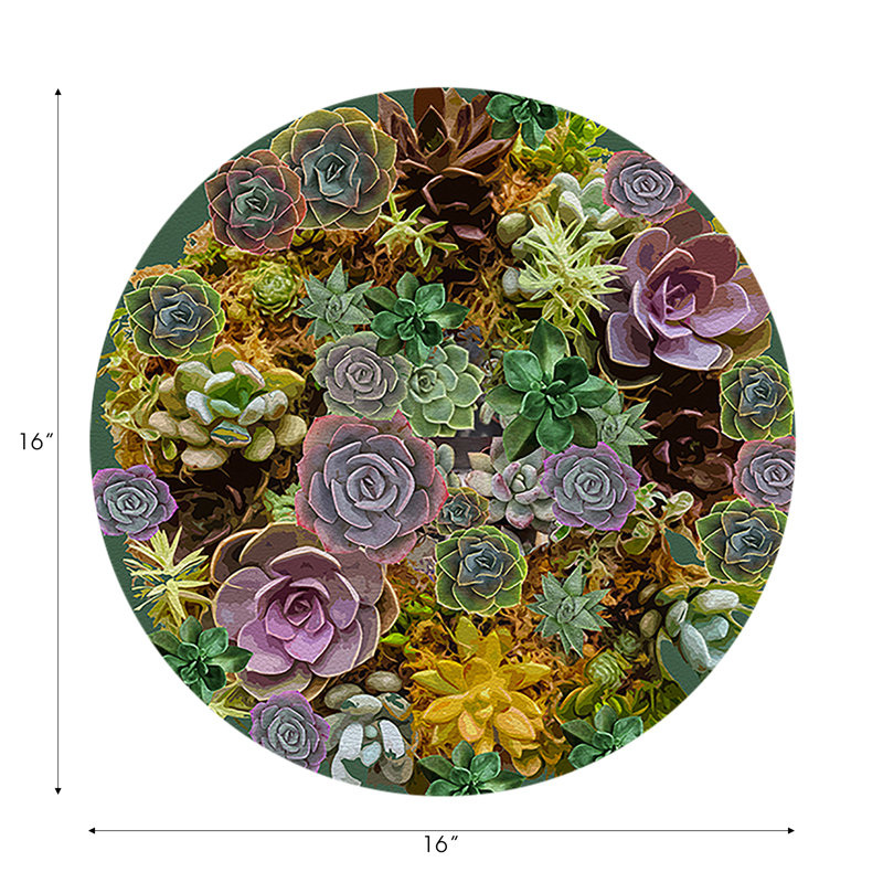 Succulents Vegan Leather Round Pebble Placemat, Evergreen