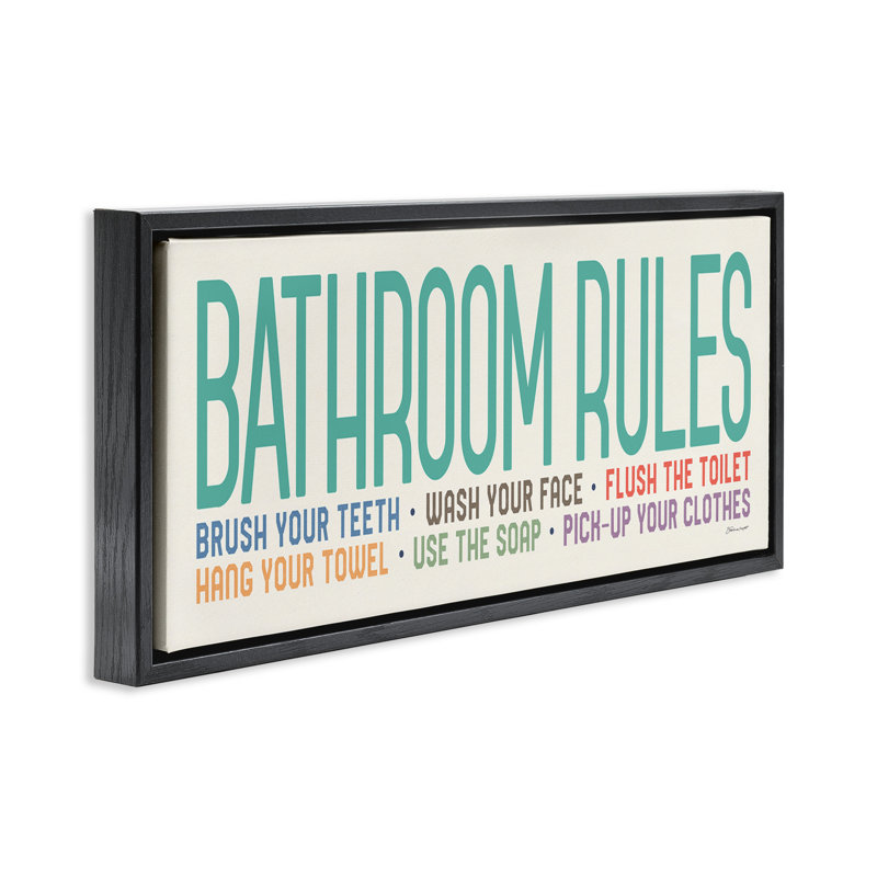 «Bathroom Rules with Teal», art encadré sur toile flottante par Stephanie Workman Marrott WRP-1315, H 11 po x l 25 po