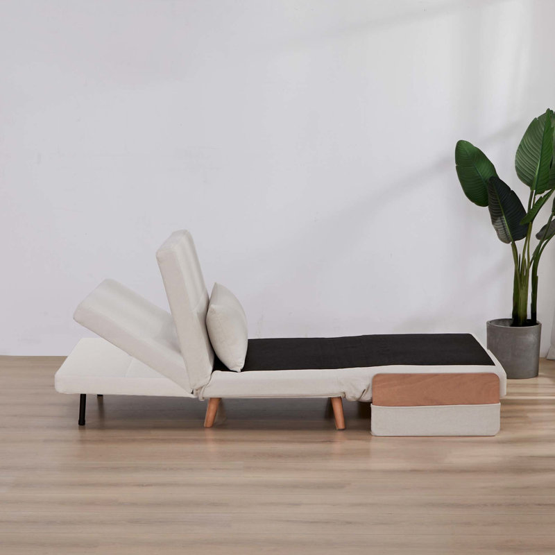 Lit simple convertible en lin respirant moderne à une place, transformation de 10 secondes, 6 niveaux réglables, charnières silencieuses, peu encombrant, ressorts en métal de 3 mm, structure en contreplaqué, pieds en bois de hêtre, 15 minutes