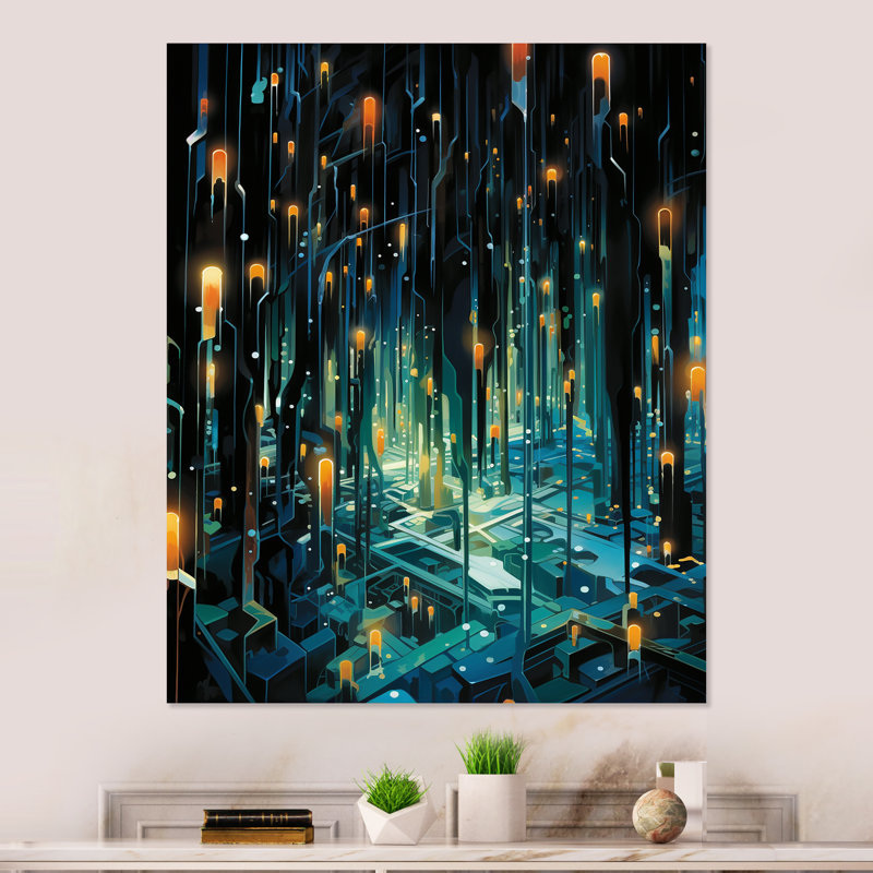 Étoiles jaunes et vertes, pluie, galaxie, H 20 po x l 12 po x P 1 po