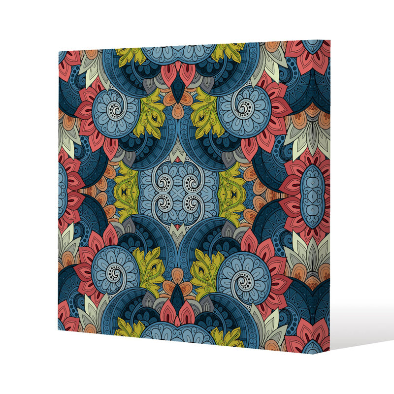 Tribal Pattern Ethnic Slim Style Canvas Print, 15mm Slim Real wood., 20cm H x 20cm W