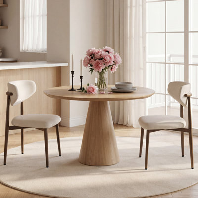 Mid-Century Dining Chair Set of 2, Upholstered Kitchen Dining Chairs with Curved Backrest & Padded Seat, Modern Side Dining Chair for Dining Room & Kitchen, Beige Oak