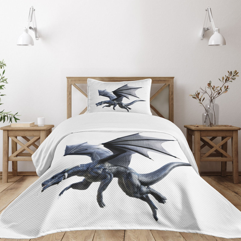 Ambesonne Dragon Bedspread Creature Wings Charcoal Grey