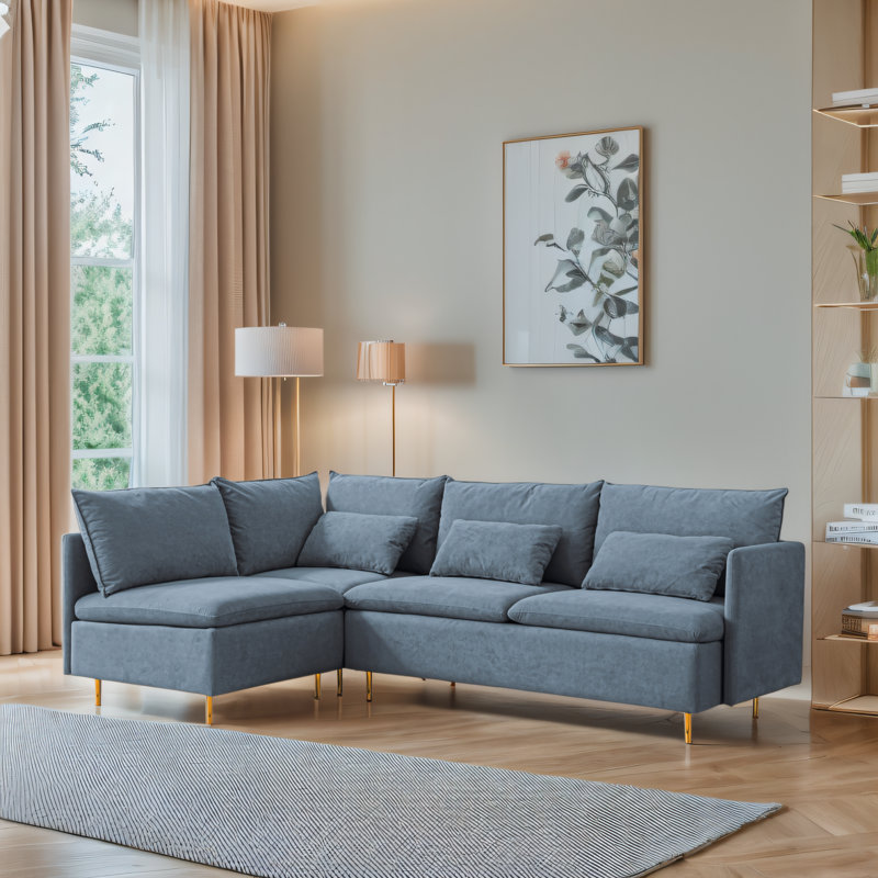 Canapé modulaire 3 pièces Porfire, Lin de coton bleu