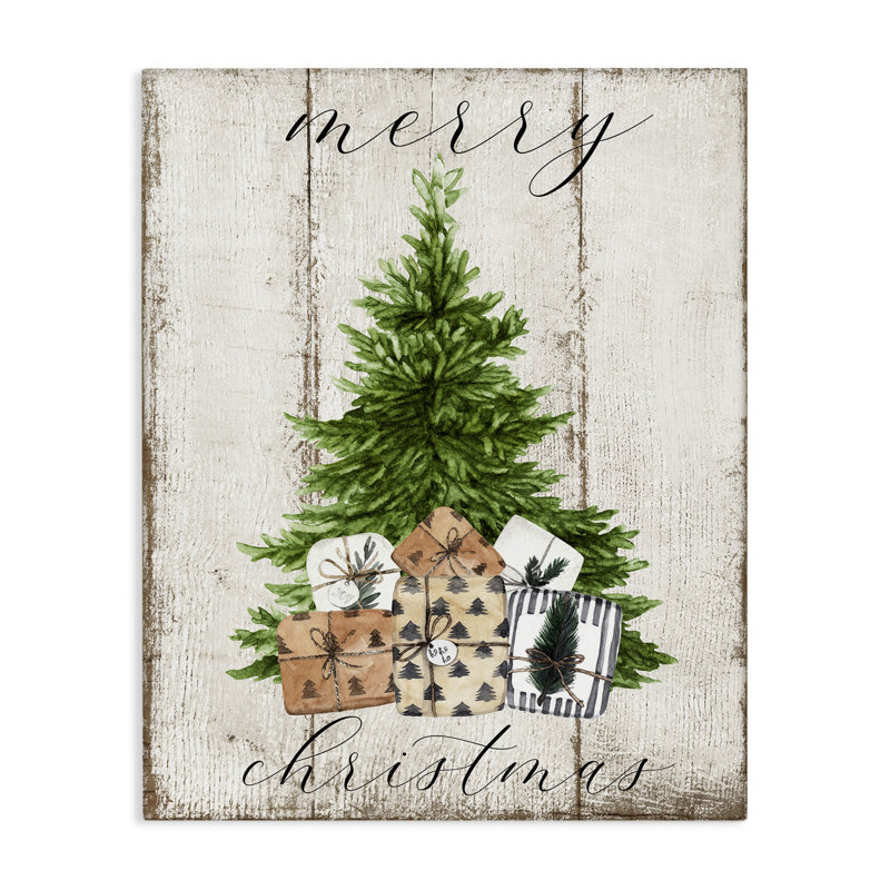 Rustic Distressed Merry Christmas Tree Illustration by Deborah Brown - Graphic Art Print