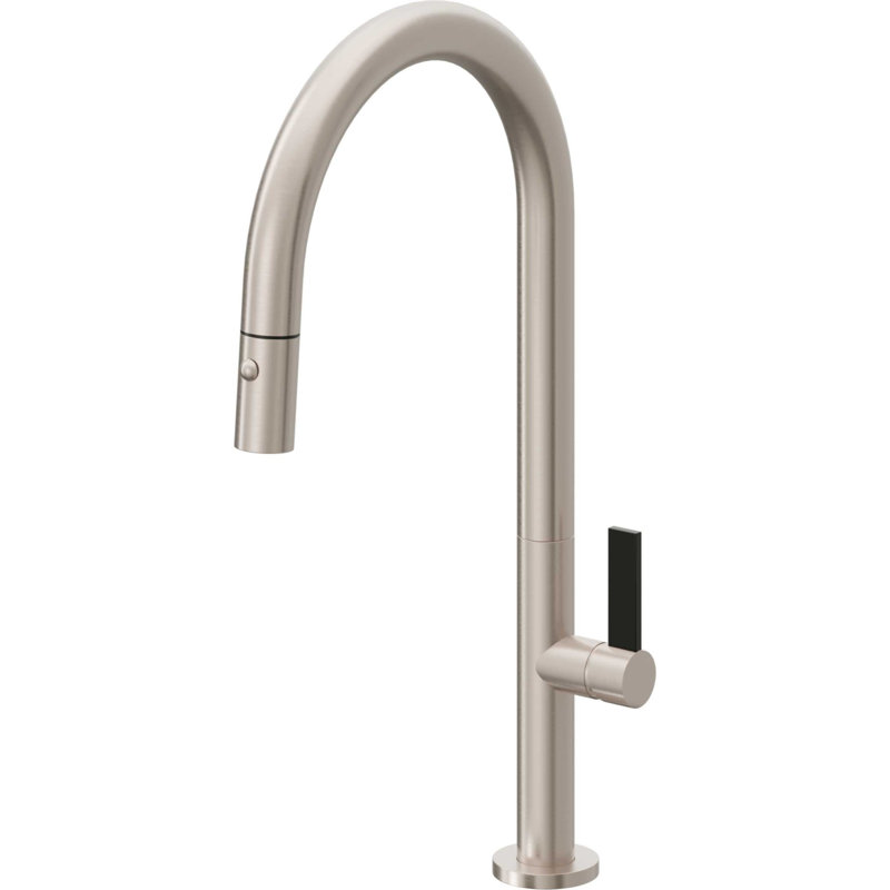 Pull-Down Kitchen Faucet With Button Sprayer - High Arc Spout, Carbon, Black Flat Blade