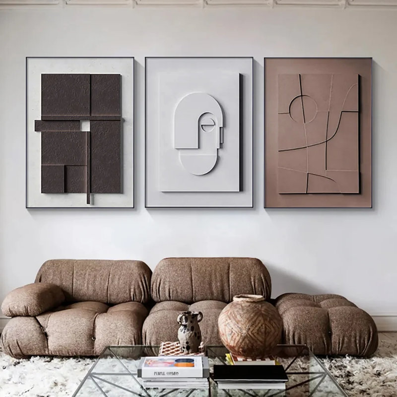 3 Pieces Japandi Wall Art Print Hanging Wall Decor Set with Rectangle Frame