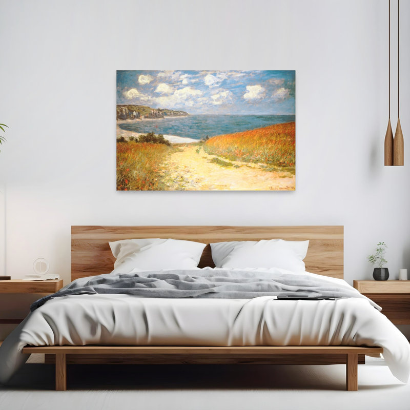 Path Through The Corn At Pourville Classic Traditional Abstract Coastal Wall Art Print by Claude Monet - Wrapped Canvas Print
