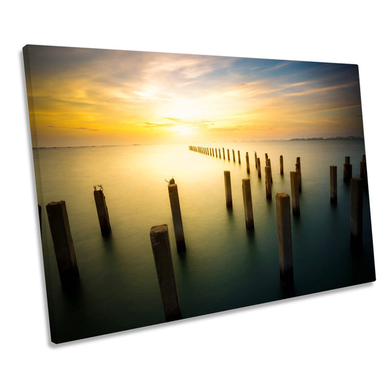 Misty Seascape Sunset - Wrapped Canvas Print, 40.6cm H x 61cm W x 2cm D