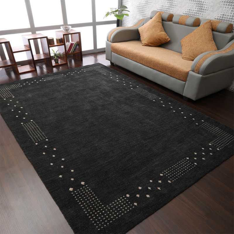 Anley Hand Knotted Loom Wool Eco-Friendly Area Rugs - Rectangle, Charcoal Color, Contemporary Modern Design, High Pile Thick Handmade Anti Skid Area Rugs for Living Room, Bed Room
