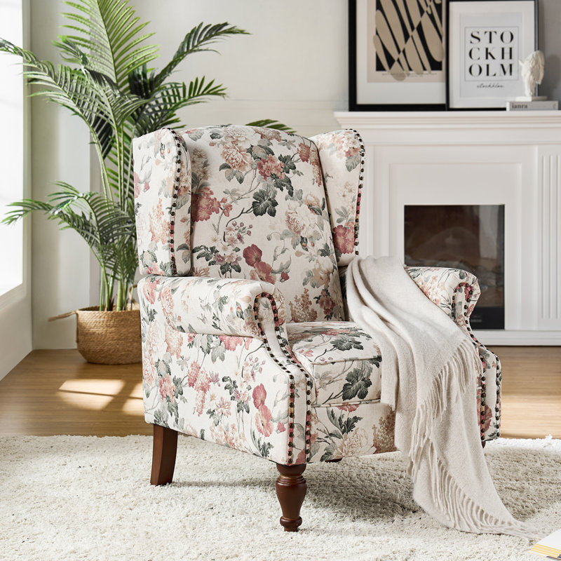 Fauteuil d'appoint à oreilles rembourré Anndi, Polyester floral