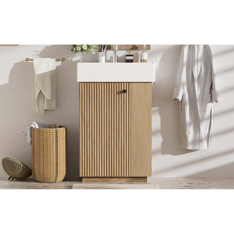 Meuble-lavabo moderne de 21,6 po avec lavabo en céramique teinté, assemblage rapide et portes à fermeture rapide
