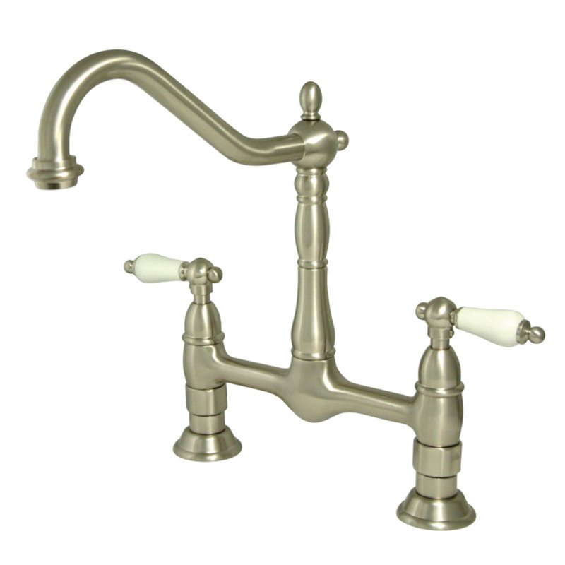 Kingston Brass Heritage Two-Handle 2-Hole Deck Mount Bridge Kitchen Faucet, Brushed Nickel