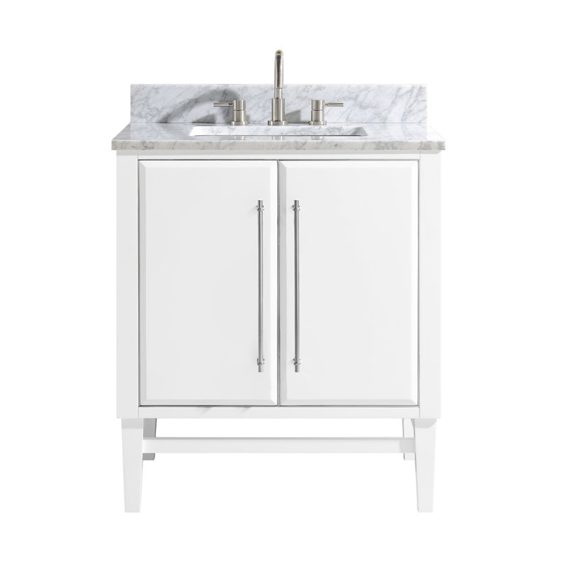 Mason 30" Single Bathroom Vanity with Carrara Marble Top, Carrara White, Black, Brushed Silver