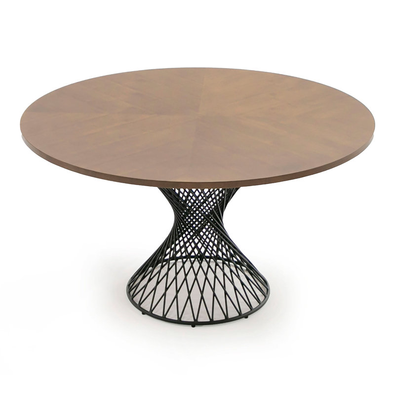 Maria Modern Round Walnut & Black Table