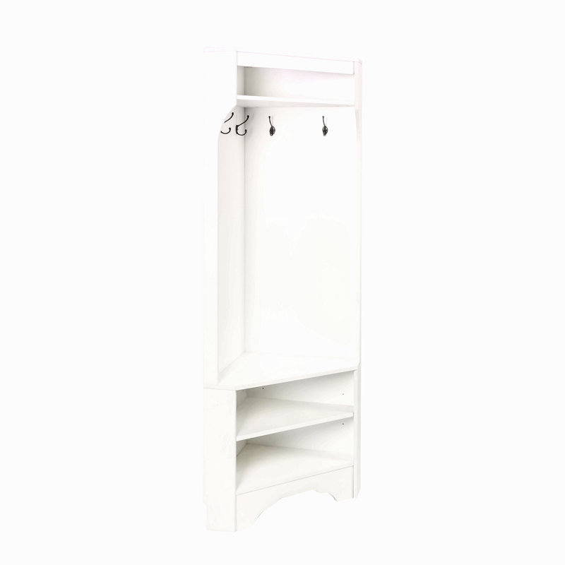 Minimalist Corner Hall Tree With Shoe Bench, Versatile Entryway Coat Rack With 4 Hooks, Corner Cabinet With Adjustable Shelf For Hallway, Living Room, 29.5''W*71.6''H