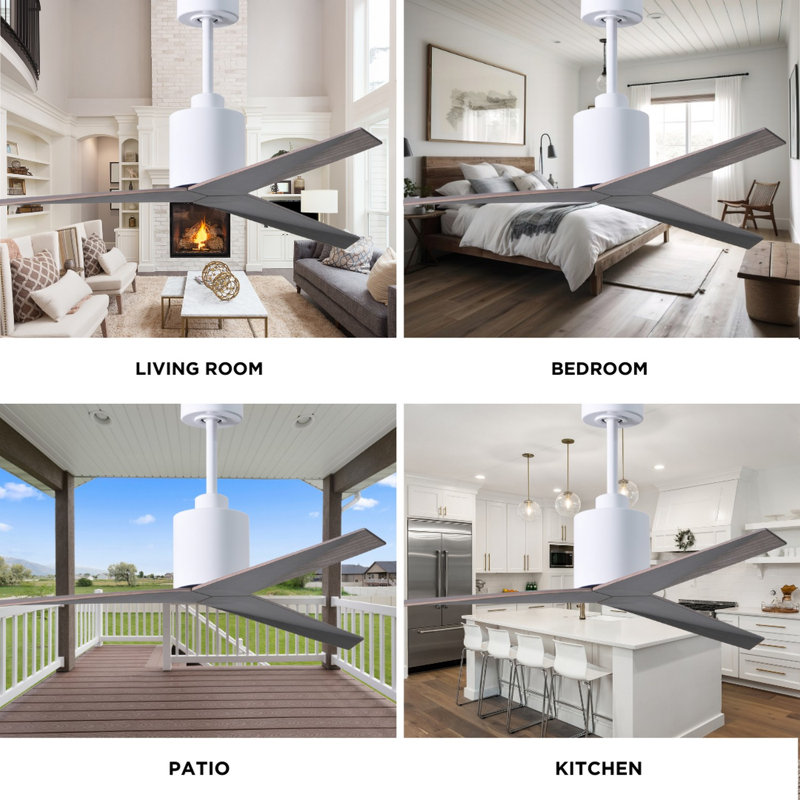 Eliza Outdoor Downrod Ceiling Fan, Old Oak Tone, Gloss White