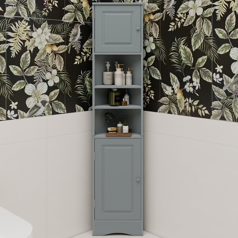 Armoire de rangement multi-fonctionnelle avec deux portes et tablettes réglables, tablette ouverte, Gris