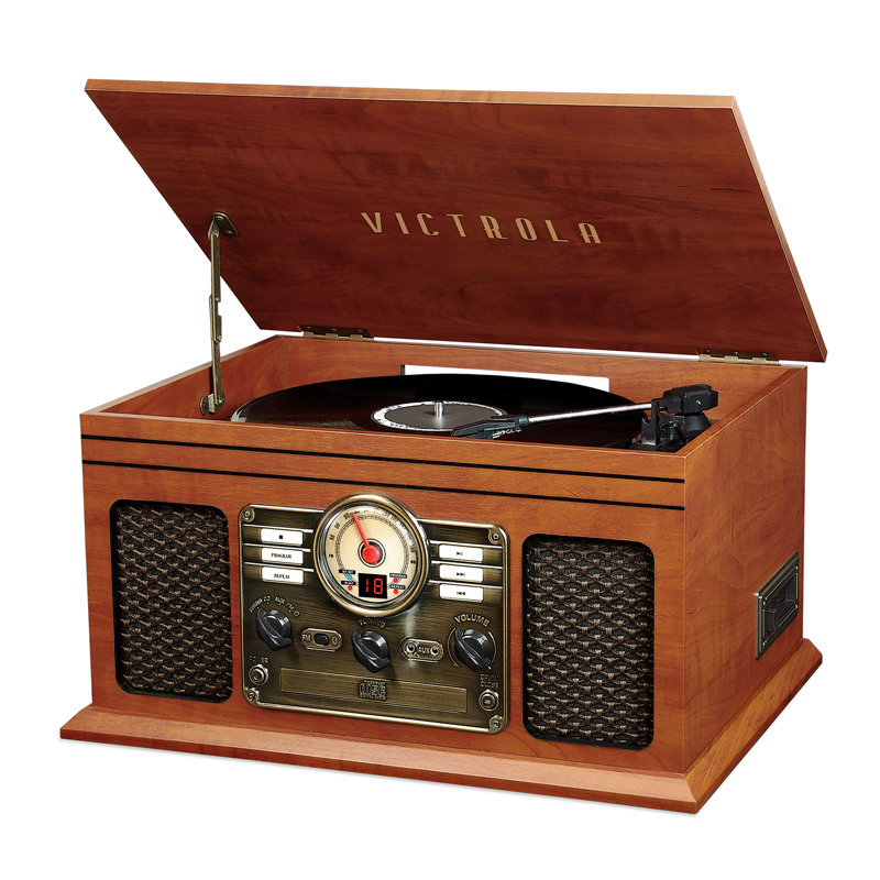 Mahogany 6-in-1 Vintage Bluetooth Record Player with AM/FM Radio