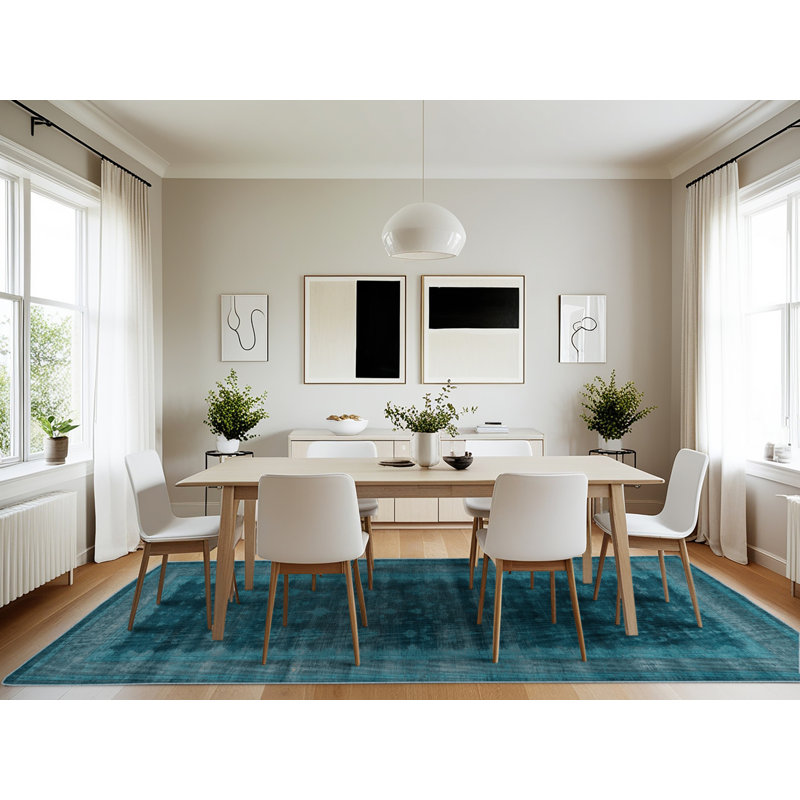 Machine Washable Overdyed Blue Area Rug, Rectangle 7' x 10'