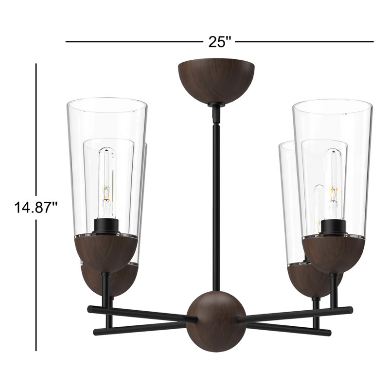 Lustre sphérique spoutnik à 4 lumières Harstad, Noir mat / Noyer