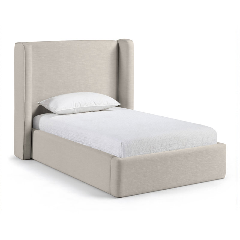 Kendall Wanaque Linen Textured Fabric Upholstered Bed, Beige Linen Textured Fabric, Twin