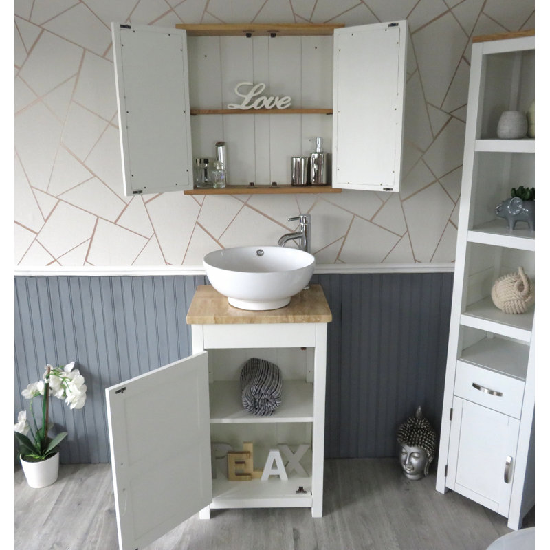 Slimline Compact 515mm Free-standing Cloakroom Vanity Unit, White, Cream Marble