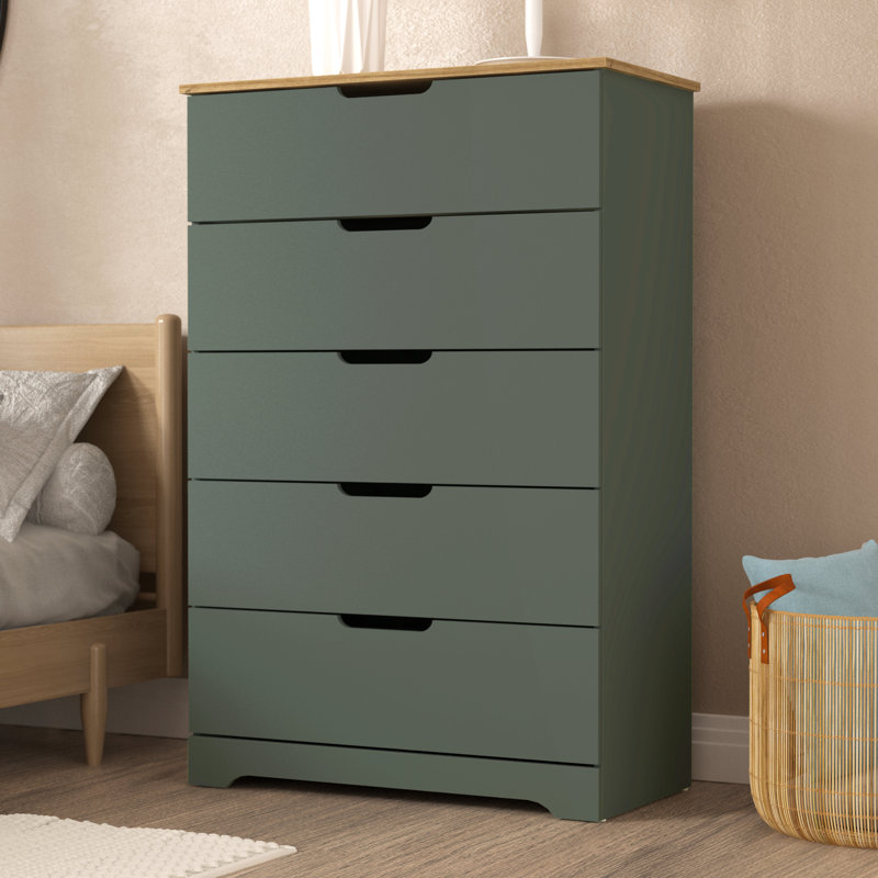 Aroob 5 Drawer 31.5'' W Dresser, Kale Green/Reviera Eichi