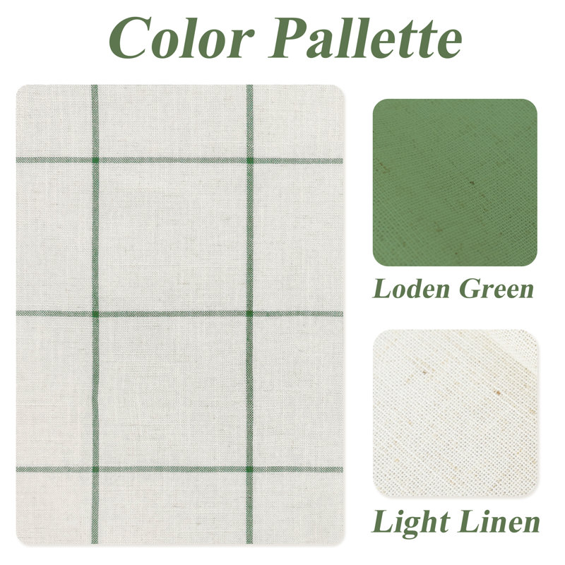 Rideaux de cuisine carreaux de fenêtre, L 26 po x L 45 po, Tissu écossais vert loden / lin clair