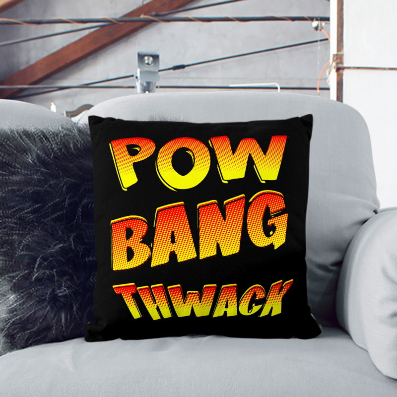 Pow Bang Thwack Typography Scatter Cushion, 55cm H x 55cm W x 20cm D, Stone
