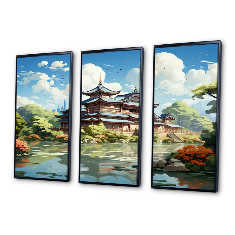 «Tranquil Japanese Landscape - China», art mural, H 28 po x l 36 po, Cadre flottant noir