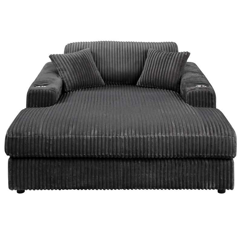 Chaise en velours côtelé gris avec 2 coussins - Structure en bois à densité de mousse D28 / d33 de conception moderne pour 1 siège relaxant, coussins foncés et siège relaxant élégant