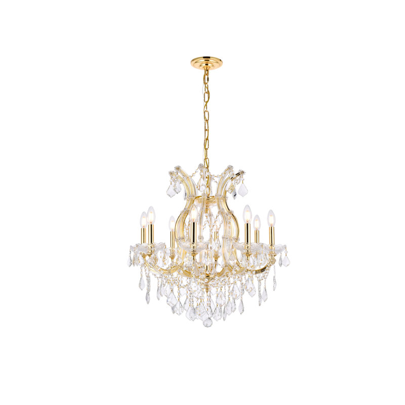 Stockard 9 - Light Glass Chandelier, White / Crystal (Clear) / Elegant Cut, Gold, Clear