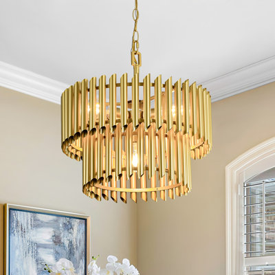 Dimmable 4-Light 2-Tier Drum Pendant Light