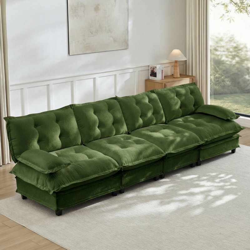Canapé modulaire en chenille capitonné 138 po, Vert