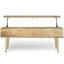 Table basse à plateau relevable moderne en bois de manguier massif avec rangement caché et incrustation géométrique en laiton Jager