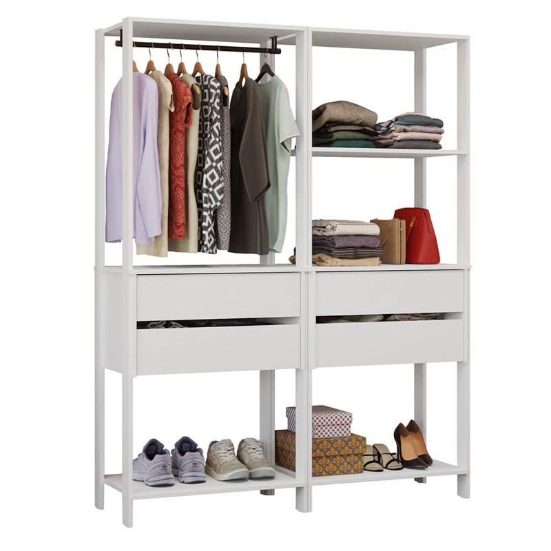  Armoire-penderie à 4 tiroirs, 5 tablettes et armoire à suspendre L 55 po, Blanc