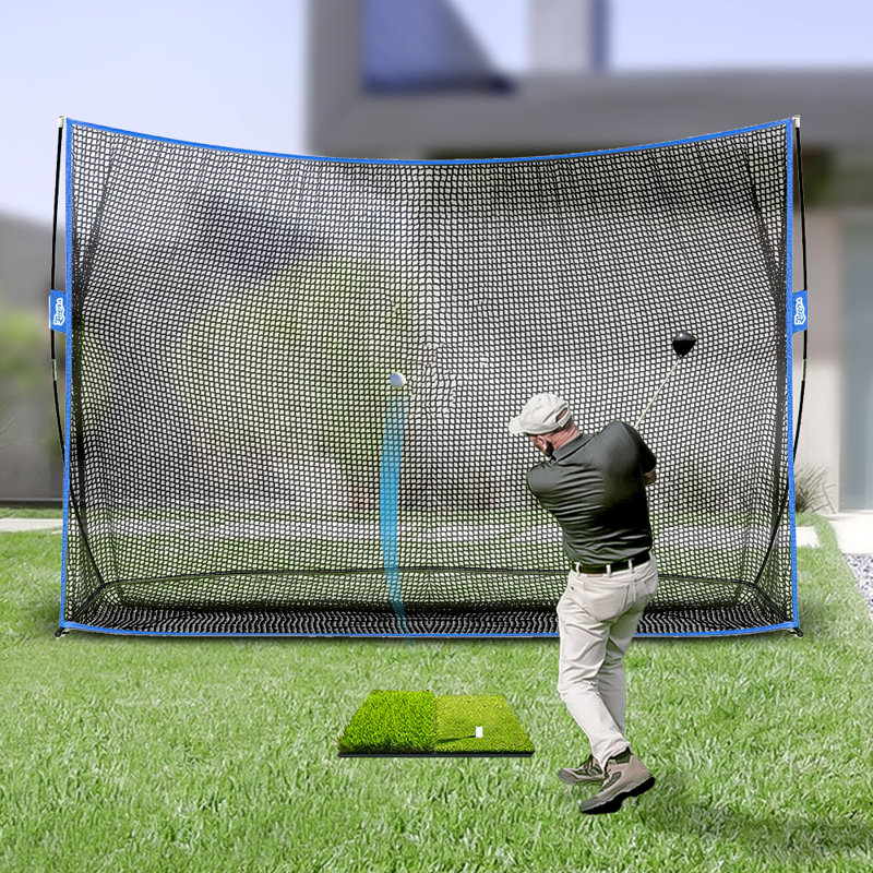 YUNIC Filet de pratique de golf de 10 pi x 7 pi avec tapis Tri-Turf, champ d'exercice personnel portatif pour la cour intérieure