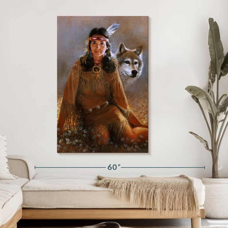 Femme amérindienne, peinture, H 48 po x l 32 po x P 1,25 po