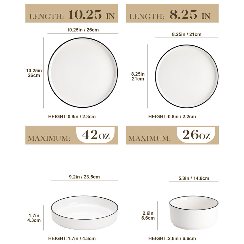 Service de table 16 pièces en porcelaine blanche moderne de qualité supérieure, service pour 4