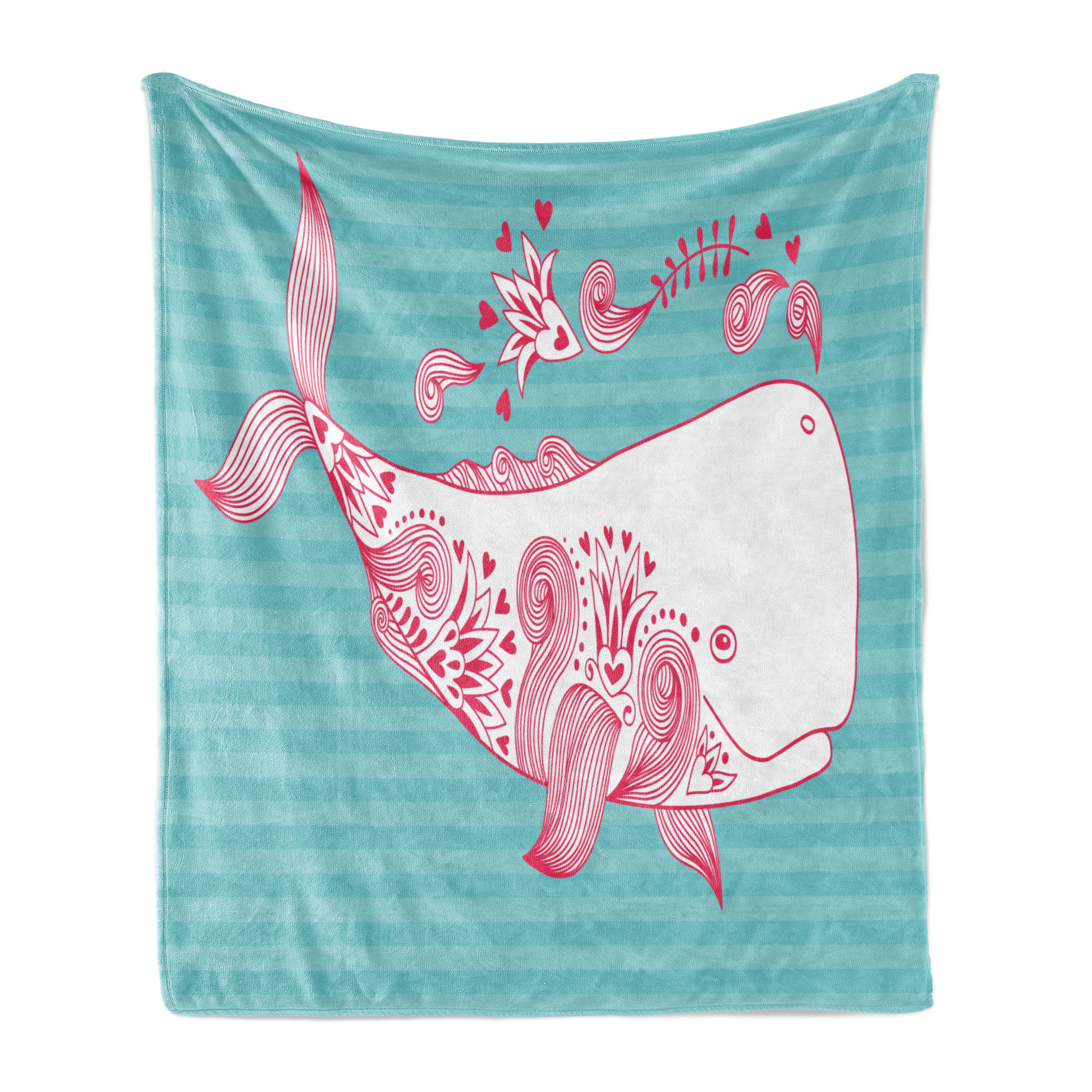 Ambesonne Saying Fleece Throw Blanket Be Happy Big Fish Teal Pink