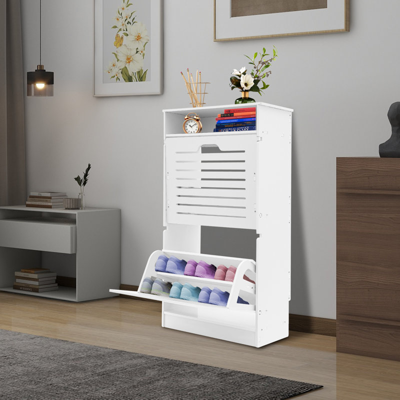 Armoire à chaussures rabattable à 2 tiroirs pour armoire d'entrée de chaussures