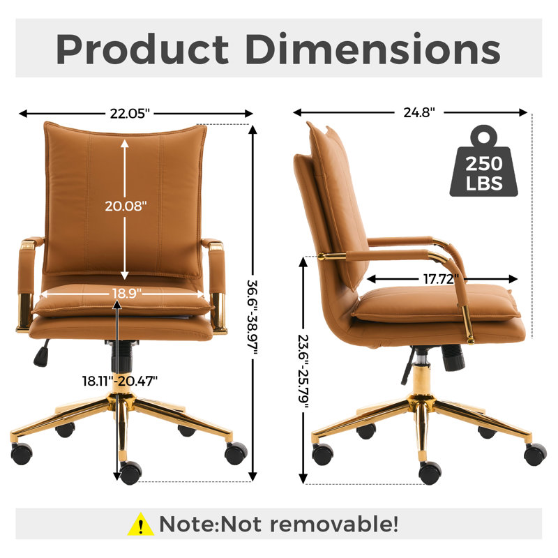 Leather Upholstered Swivel Office Chair, Tan
