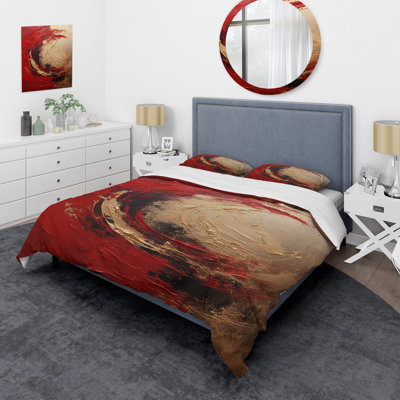 Red Gold Fusion Spiral I - Abstract Spirals Duvet Cover Set
