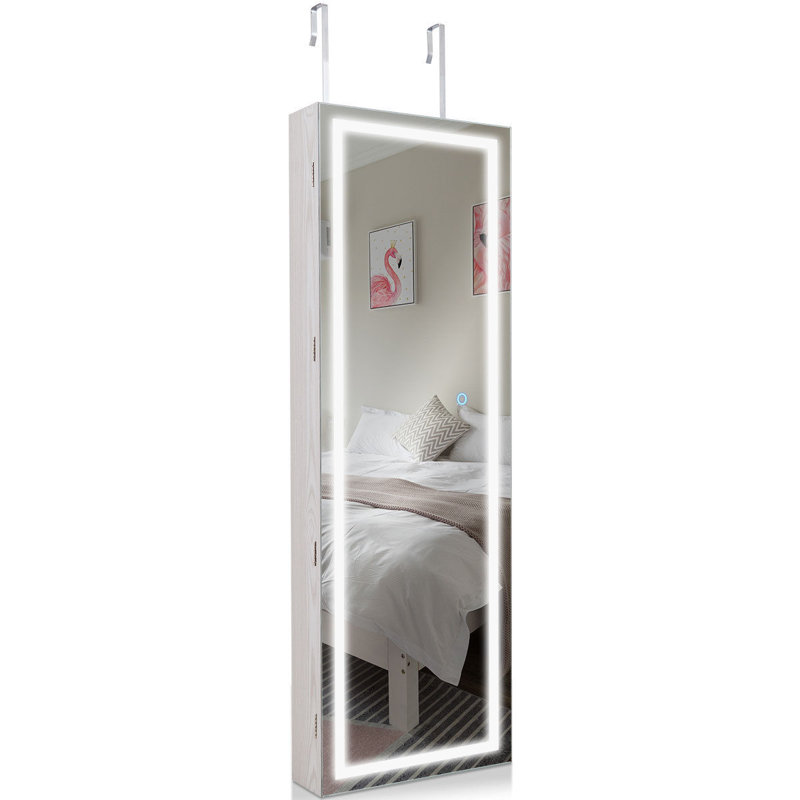 Armoire à bijoux avec porte et écran tactile à DEL tactile Cassell, Blanc