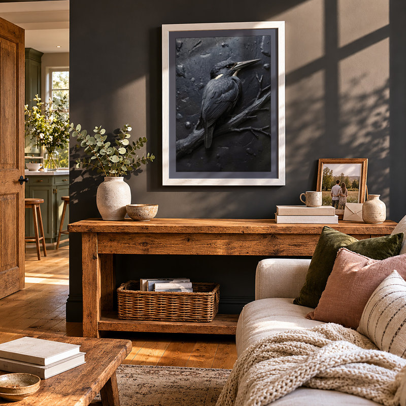 Solitary Heron Japandi - Print, A3 - 42.0 x 29.7 cm, White