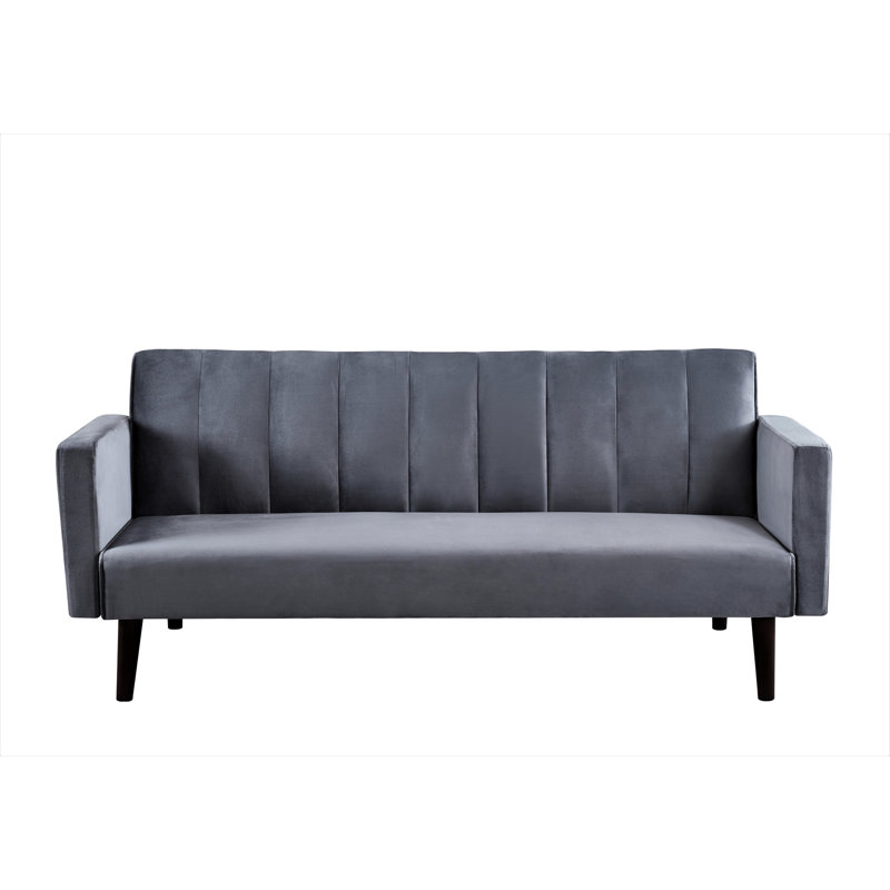 Lit futon simple convertible de 72 po avec structure en bois massif, capitonnage à rainures, gain de place en velours doux au toucher, dortoirs