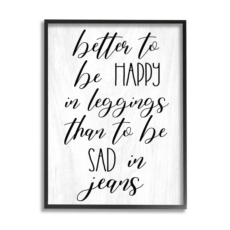 «Happy In Leggings», mode de calligraphie amusante, Giclée encadrée noir minuit, H 14 po x l 11 po x P 1,5 po