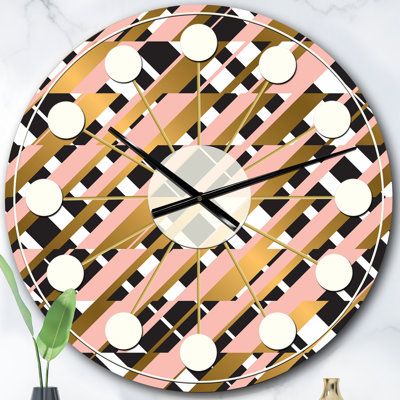 Horloge murale moderne à carreaux dorés II - Mid-Century
